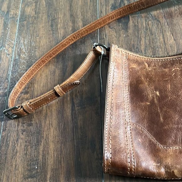 Frye Leather Melissa Zip Crossbody Cognac,Bag purse awesome distressed look - Picture 3 of 10